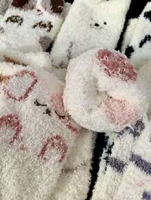 6/12 calcetines gruesos y cálidos de felpa coral para mujer, para usar en casa, calcetines de maternidad, talla 35-43, para otoño/invierno - Negro - Ver 6