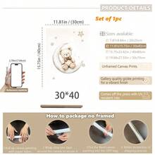 1 pieza, Arte de pared de lienzo, Decoración enmarcada para guardería, Pintura decorativa de oso de peluche. Características: Un oso de peluche sentado en una luna creciente, un oso de peluche sentado en una nube, un oso de peluche sosteniendo un globo. Ideal para: Decoración de habitación infantil, Decoración de guardería, Decoración de habitación de bebé, Decoración de jardín de infantes, Decoración de habitación de niño/niña, Decoración de sala de juegos