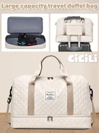 1 Pc Large Capacity Lightweight Duffle Bag With Adjustable Strap And Handle, Travel Bag With Multi Compartments, Luggage Bag With Luggage Strap Design And Shoes Compartment, Travel Essentials, Portable Finishing Organizer Bag,