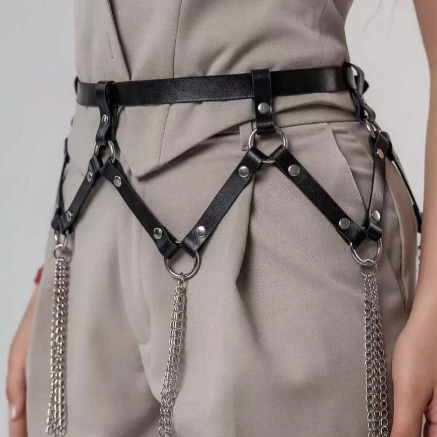 Adjustable Chain Waist Belt, Dark Punk INS Style, Multiple Sizes Available, Fashionable Waist Chain Accessory Suitable For Holidays, Performances, Parties And Daily Wear - Black - View 1