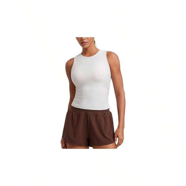 Cloudweight Womens Ruched High Neck Workout Fitted Tops Basic Athletic Sleeveless Shirts