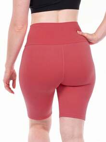 Women's Sports Cycling Shorts, Polyester Solid Color Activewear Shorts, High Elasticity Fitness Tight Shorts - Watermelon Pink - View 7