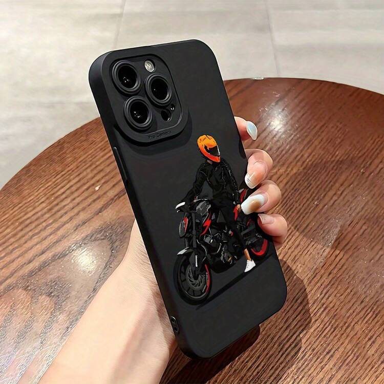 Motorcycle Creative Pattern Protective Case Suitable For Apple, Suitable For IPhone 11, 12, 13, 14, 15, 16 Plus, Pro, Max, X, Xr, Xs Max, 7 Plus, 8 Plus. New Phone Case, Suitable For Gifting To Family And Friends, For Couples. - 黑色 - 查看 4