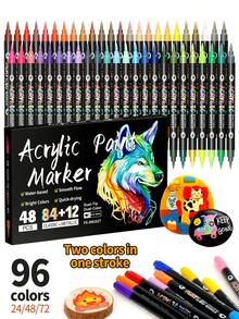 144/96/72/48/24 Colors Dual Tip Acrylic Marker Pens, 1 Pen With 2 Colors, Blendable, Suitable For Colored Sketch, Art Painting, Christmas, Thanksgiving, New Year, Easter, Holiday Gifts, Card Making, Metal, Ceramic, Glass, Halloween Decoration Coloring Brush - Double-ended Marker Pen - View 2