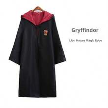1pc Warner Bros. -Style Or House Robe: Black Long Robe With Red Collar, Embroidered Dragon Head Emblem, Realistic School Uniform Design, Combining Fashionable And Magical Campus Vibe, Suitable For Cosplay, Collection, And Themed Parties, Comfortable And Well-Fitted. - Multicolor - View 29