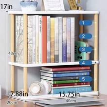 Desktop Organizer Shelf 2Tier Solid Wood Adjustable Bookshelf Storage Rack Small Countertop Bookcase Display Shelf For Home Office White - White - View 2