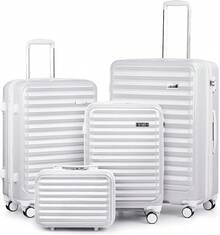 Coolife Maleta de equipaje de 3 piezas expandible (71) ABS + PC Spinner maleta con bloqueo TSA para llevar en 20 en 24 pulgadas 71, Blanco (White Grid), luggage set, - 1 - Ver 10