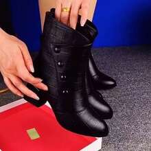 Women's Fashion Classic Short Boots, New Winter Mid-Heel Mid-Calf Shoes, Warm & Stylish Versatile Soft Sole Mother Boots With 4 Buckles, Elegant Short Boots