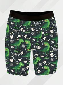 Conjunto de 3 Cuecas Boxer Masculinas Divertidas com Estampa de Dinossauros da Série Jurassic, Tecido de Poliéster Macio e Agradável à Pele, Secagem Rápida e Respirável, Modelo Longo Esportivo, Cueca Boxer Casual para Esportes - Multicolorido - Ver 3