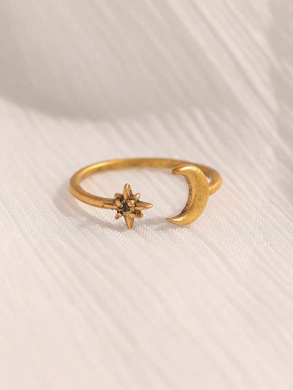 1pc Minimalist Luxury Niche Moon & Star Adjustable Index Finger Ring For Girls