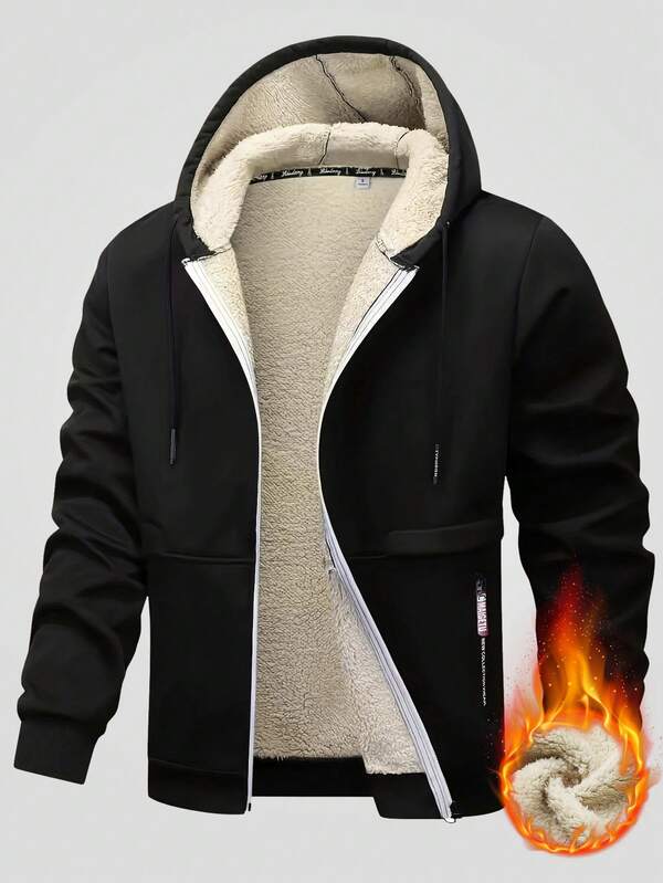 1 Stück Lammwoll-gepolsterte Strickjacke, Kapuzen-Lässig-Sportjacke