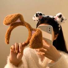 1个可爱毛绒小狗耳朵发箍，女士可爱头饰，适合戴口罩，趣味发饰