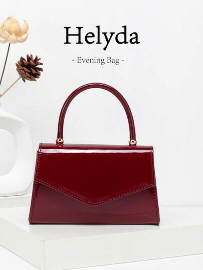 1 Stück weinrote Spiegel-PU Clutch Tasche, glatter Körper mit 2 Metallperlen am Handgelenkriemen, elegante und modische Fusion, Handtasche/Umhängetasche/Umhängetasche, geeignet für Hochzeit/Party/Abschlussball/Bankett