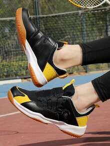 男士羽毛球训练鞋、专业网球鞋、透气耐穿、防滑橡胶外底、排球鞋、乒乓球鞋、壁球鞋 - 黑黃 - 查看 15