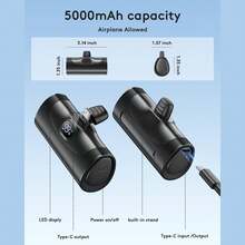 Ddidbi Power Bank Mini 5000 MAh Series, 20 W PD Quick Charge Power Bank USB C With Integrated Stand, Small Power Bank With LED Display For , No Cable Required - Black - View 7
