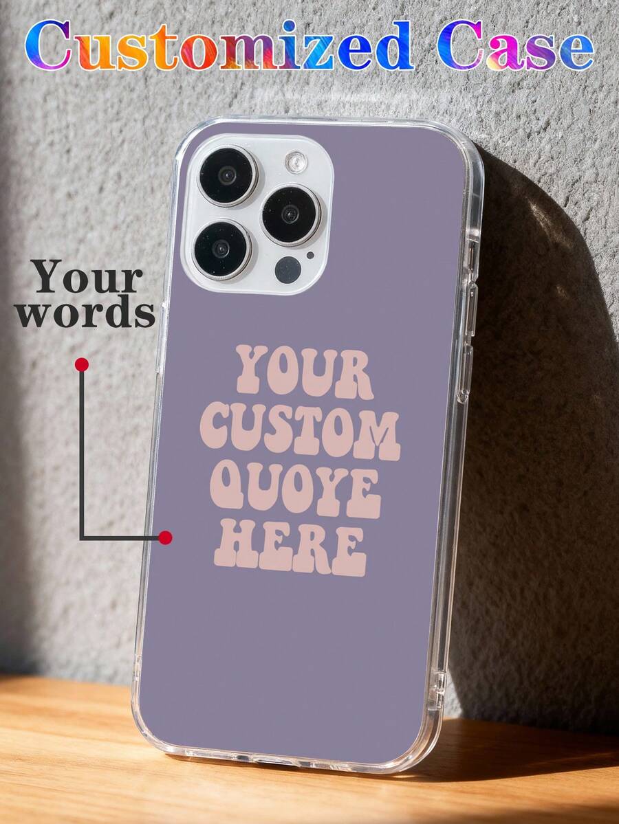 Funda protectora personalizada con frase corta de unicolor retro y letra del nombre para GalaxyS22/S23Ultra, A14, IPhone11/12/13/14/15 Pro Max - transparente - Ver 1