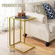 CShaped End Table Side Table For Couch Sofa Snack Table With Tempered Glass And Metal Frame Small TV Tray Table For Small Space Living Room Bedroom Bedside Modern Style Gold