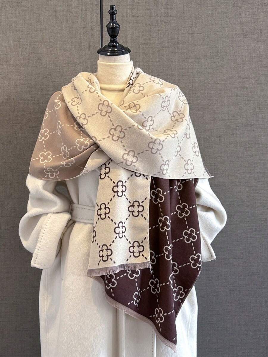 1pc Women's Reversible Faux Cashmere Color Block Fashion Versatile Air Conditioning Shawl Scarf, Thick & Warm For Daily Use, Autumn/Winter - Multicolor - View 1