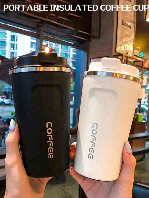 1pc380ml Travel Coffee Mug Insulated Coffee Cup, Stainless Steel Tumbler Cup, Reusable Tea Cup, Portable Water Bottle, Leakproof Lid, Keeps Drinks Hot Portable Insulated Coffee Cup, Stainless Steel Insulated Coffee Cup, Leak-Proof Insulated Coffee Cup, Large Capacity Insulated Coffee Cup, Simple Design Insulated Coffee Cup