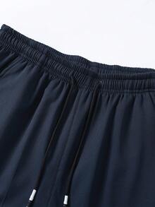 1 Pair Of Men's Solid Color Drawstring Waist Pocket Fleece-Lined Warm Sporty Casual Long Pants, Suitable For Daily Wear In Autumn And Winter. - 藏蓝色 - 查看 5