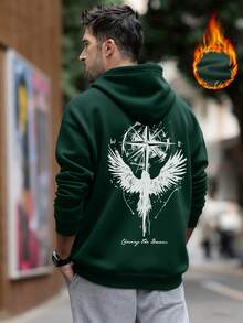 Sudadera con capucha holgada con elemento de brújula y cuervo para hombre, moda de vanguardia, otoño/invierno, manga larga