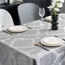Tablecloth Rectangle 60 X 120 Inch, Damask Table Cloth, Heavy Weight Fabric Table Cover For Dining, Parties, Indoor, Outdoor, Birthday Tablecloth, Floral Fitted Tablecloth For 6 Foot Rectangle Tables, Elegant Design, Gray