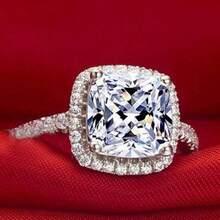 Platinum Plated 4 Carat Princess Cut CZ Simulated Wedding Engagement Proposal Ring - 銀 + 10.5 - 查看 2