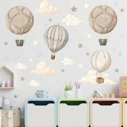 1/3/5pcs Watercolor Hot Air Balloon Wall Stickers Peel And Stick Colorful Artwork For Nursery Bedroom Toddler Room Playroom Decorative Vinyl Stickers