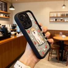 Cubierta de telefono con borde negro para iPhone 14 Pro Max diseño de perro shiba inu con corazones y patitas color beige para uso diario en cafeterias y salas de estar Aplicable a los teléfonos de la serie Apple y Galaxy - Café integral - Ver 6