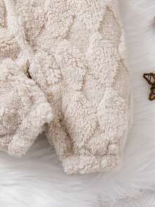 Salopetă drăguță și la modă, cu glugă din fleece, model romb, mânecă lungă, pentru bebeluși, toamnă/iarnă - Caisă - Vizualizare 4