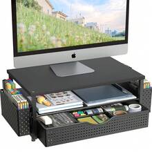 Desk Organizer And Accessories, Computer Monitor Stand Riser With Drawer And 2 Pen Holders, Office Desk Accessories & Workspace Organizers For Office Supplies (Black){Inchcolor_nameinch:InchBlackinch} - 黑色 - 查看 1