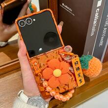 1pc Women's Foldable Phone Case With Flower Stand & Lanyard, Orange Shell, Fashionable & Popular New Model, Lightweight Protective Cover Compatible With Samsung Galaxy Z Fold 7, Galaxy Z Fold 6, Galaxy Z Fold 5 & Galaxy Z Flip7, Galaxy Z Flip6, Galaxy Z Flip5 - trái cam - Xem 19