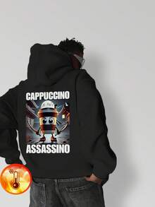 1件装青少年男童休闲山海景图案套头卫衣，宽松版型，保暖内衬，适合秋冬季节，青少年学生穿着 - 黑色 - 查看 8