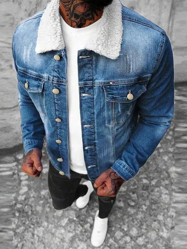 Men's Retro American Style Denim Jacket, For Fall
