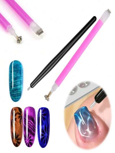 2件套猫眼美甲胶水指甲油工具套装，猫眼指甲油美甲工具套装，美甲磁性工具，专业美甲笔，适用于美容院DIY，美甲用品，美甲师必备，万圣节礼物，圣诞节礼物，朋友礼物，女性礼物