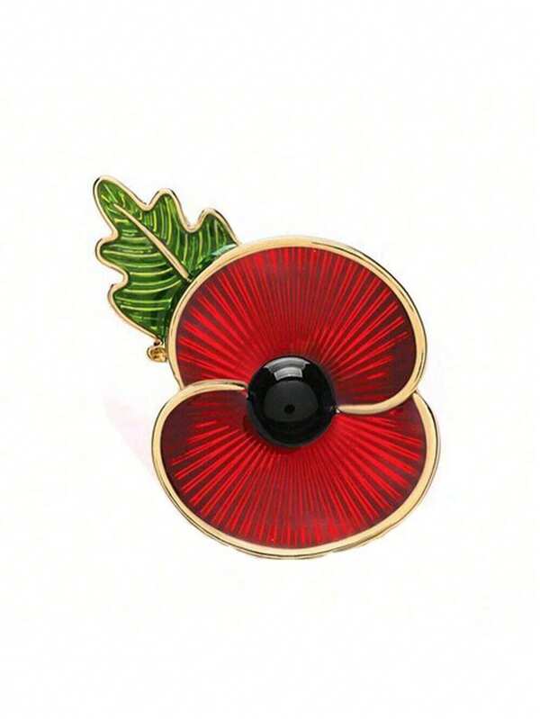 Red Enamel Poppy Brooch UK Remembrance Badge