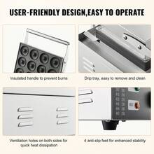 Máquina Eléctrica para Hacer Donuts, Máquina Comercial para Donuts de 1550 W con Superficie Antiadherente, Máquina para Gofres con Calefacción de Doble Cara de 12 Orificios Hace 12 Donuts, Temperatura 122-572 ℉, para Restaurante y Uso Doméstico - 1550 W - Ver 5