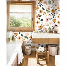 1 Rolle selbstklebende weiße Hintergrund Mehrfarbiges Blumenmuster Tapete, verdickt PVC, leicht luxuriös, personalisierte Kunst Eingang Treppenhaus Tapete, wasserfest, leicht zu reinigen, kann abgerissen und gezogen werden, 17.7 Inches X 196.8 Inches, geeignet für Schlafzimmer, Wohnzimmer, Badezimmer Hintergrundwand, Küchenschrank Schublade Möbelrenovierung, DIY Studentenwohnheim Büro Supermarkt Heimdekoration