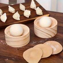 1 Prensa de masa para empanadillas de madera con bola rodante - Herramienta manual de cocina para hacer empanadillas perfectamente redondas sin electricidad, prensa de empanadillas de madera duradera para empanadillas caseras, fabricante de empanadillas, suministros para hacer empanadillas, diseño ergonómico, acabado de madera natural, almacenamiento de huevos, estante para huevos