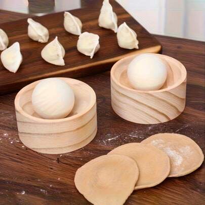 1 Prensa de masa para empanadillas de madera con bola rodante - Herramienta manual de cocina para hacer empanadillas perfectamente redondas sin electricidad, prensa de empanadillas de madera duradera para empanadillas caseras, fabricante de empanadillas, suministros para hacer empanadillas, diseño ergonómico, acabado de madera natural, almacenamiento de huevos, estante para huevos