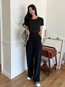 Valentine Outfits For Women2026DAZY Women's Solid Color Crew Neck Short Sleeve T-Shirtethiopian Dress Valentines Clothes - 黃色 - 查看 10