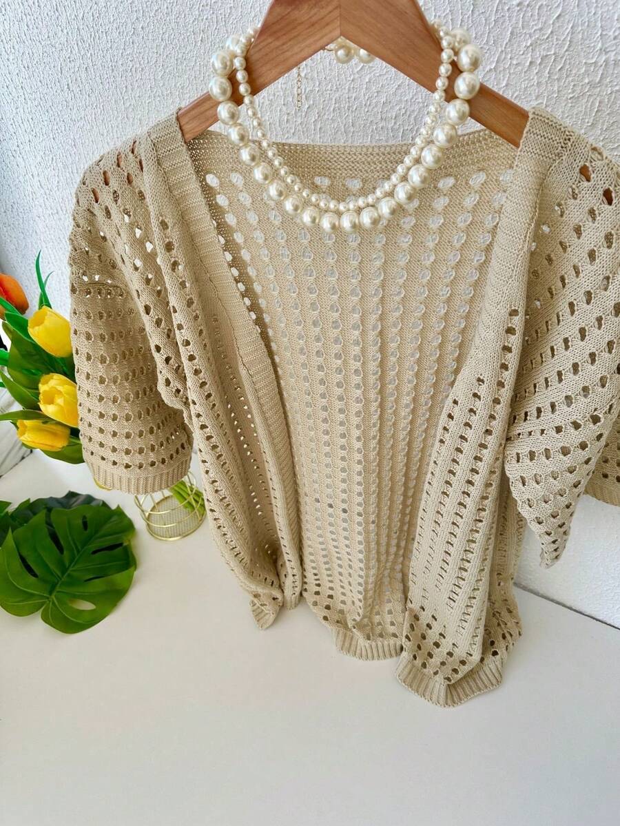 Cardigan Solaris Croche Modal Fashion Feminina - 米色 - 查看 1
