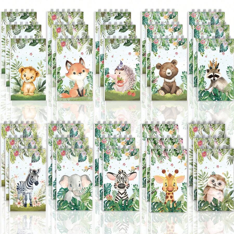 12本动物图案螺旋笔记本，学生笔记本，文字笔记本，螺旋笔记本，布艺笔记本，便签本，学习用品，学生奖品，派对便签本，返校文具，圣诞节便签本 - 彩色 - 查看 1