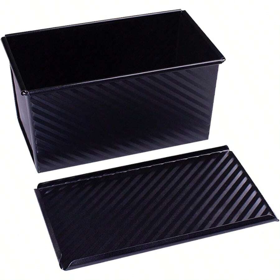 Pullman Loaf Pan With Lid NonStick Bread Pans Bakeware 1lb Dough Carbon Steel Baking Bread Toast Mold NonStick Carbon Steel Corrugated Bread Toast Mold With Cover Big Capacity Baking Tool BK