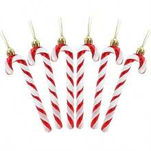 18 piezas de bastón de caramelo con lentejuelas navideñas y lazos de terciopelo rojo colgantes en forma de muletas para decorar el árbol de Navidad, adornos para fiesta navideña, decoración festiva, mejores regalos - Multicolor - Ver 12