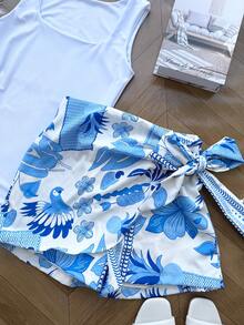 ELLIE Set With Bodysuit (Supplex Bodysuit + Lined Skirt With Shorts) - Màu trắng ở trên và màu xanh ở dưới - Xem 4