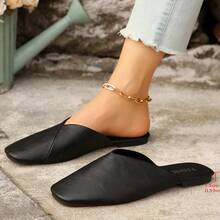 Women's Solid Color Square Toe Slippers, Suitable For Home, Office, Vacation, Outdoor, School, Spring/Summer/Autumn