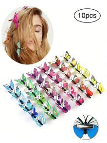 10 件女士彩色 PVC 仿真蝴蝶发夹，优雅波西米亚风女士发饰，女生刘海侧顶夹头饰，适合日常美发、节日演出和沙滩摄影、家居装饰场景布置道具