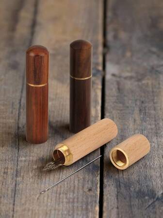 1 pieza Tubo de almacenamiento de agujas de coser de madera, capacidad para 70, antioxidante y antiperder, diseño minimalista de madera