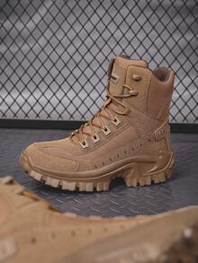 Men's Autumn/Winter British Style High-Top Casual Boots, Thick Sole, Suitable For Leisure, Outdoor, Daily Commute, Work, Travel, 39-47 Plus Size, Suede Leather, Lace-Up, Zipper, Casual Sports Shoes, Flat Work Boots - Multicolor - View 3